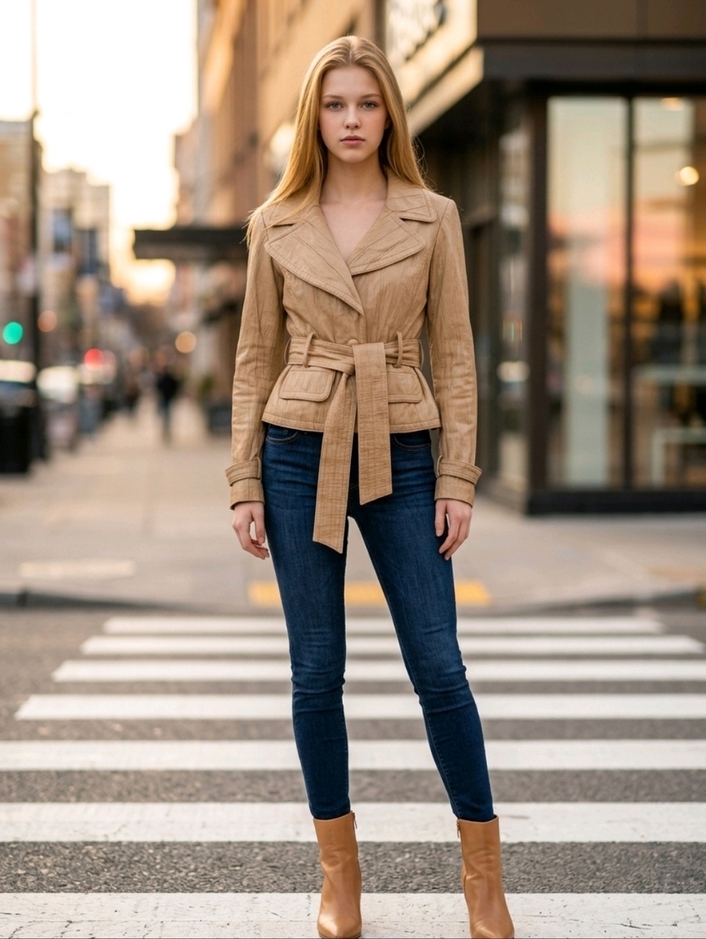NWT bebe Camel Leather Jacket with Belt ~sz S